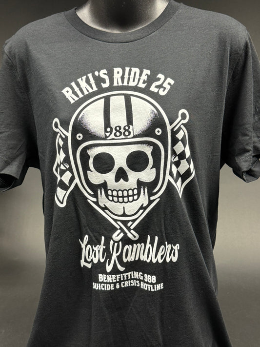 Riki's Ride 25 T shirt benefits the 988 Suicide Prevention Hotline
